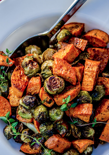 The Spicy Olive Sweet Potato and Brussel Sprouts