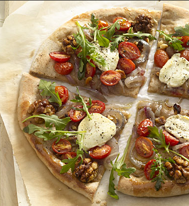 The Spicy Olive Goat Cheese and Arugula Pizza