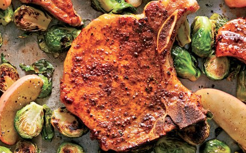 The Spicy Olive's Pork Chops with Apples and Brussel Sprouts