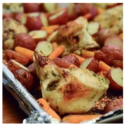 The Spicy Olive's Roasted Chicken with Potatoes and Carrots