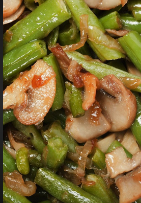 The Spicy Olive Green Beans with Mushrooms and Bacon