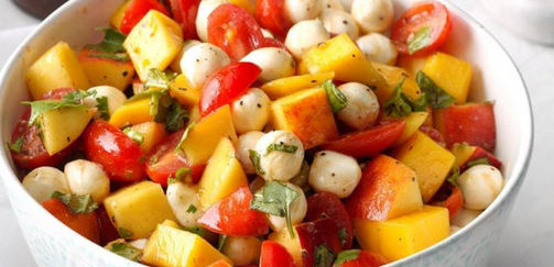 The Spicy Olive's Peach, Mango and Tomato Caprese Salad