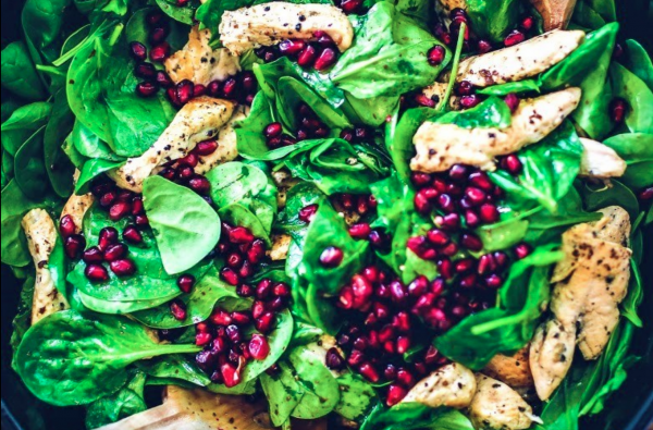 The Spicy Olive's Chicken and Spinach Pomegranate Salad