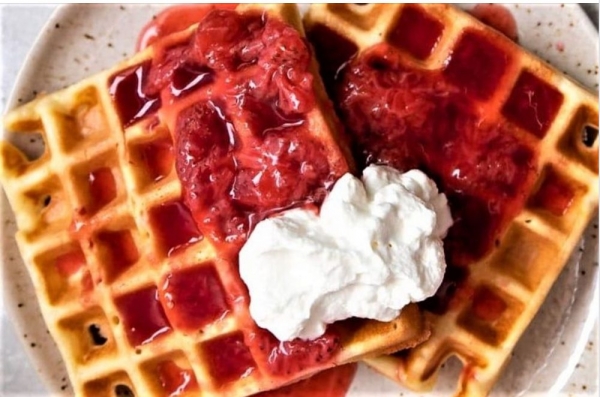 The Spicy Olive's Lemon Waffles with Strawberry Orange Compote