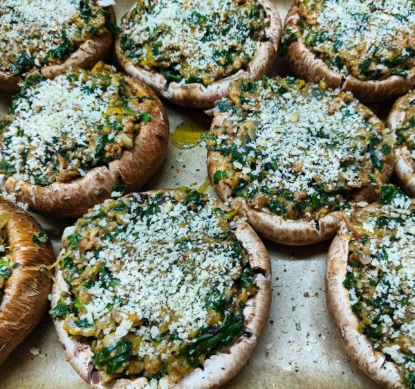 The Spicy Olive's Portobello Mushrooms Stuffed with Artichoke Spinach Risotto